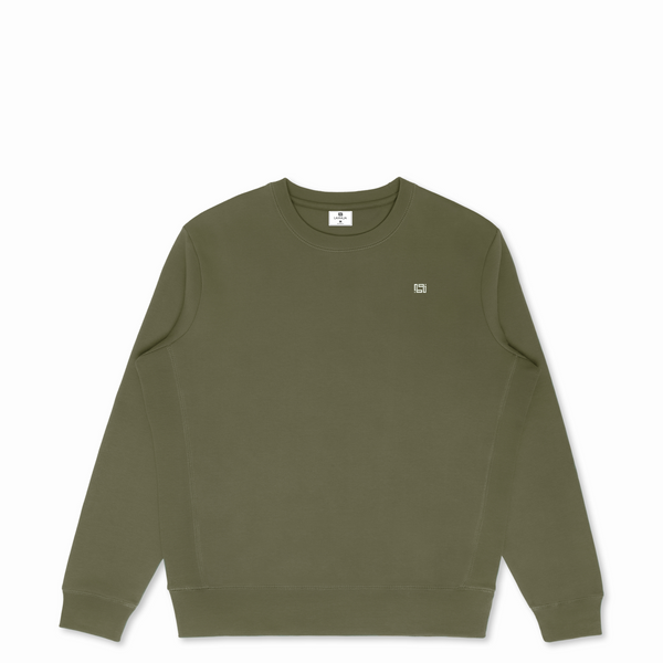 Military Olive Organic Cotton Crewneck Front View