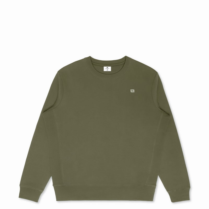 Military Olive Organic Cotton Crewneck Front View